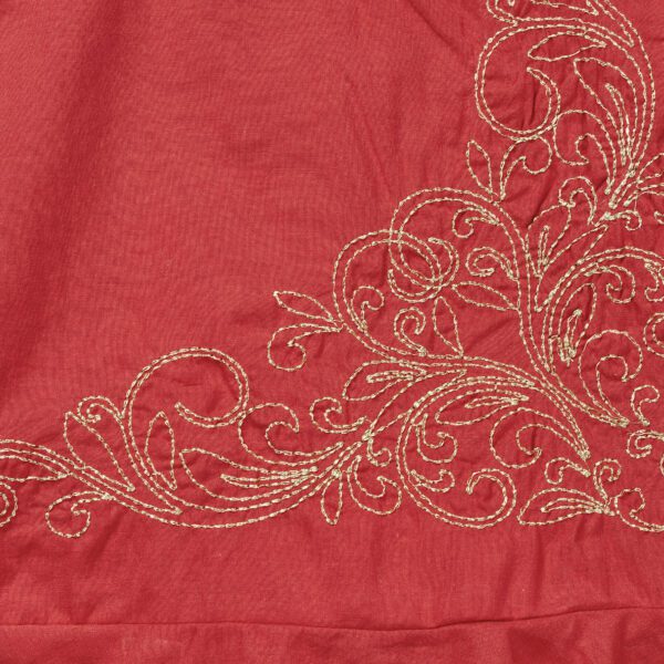 Girls Embroidered 100% Organic Cotton Summer Festive Frock Handkerchief Style-Red - Image 2