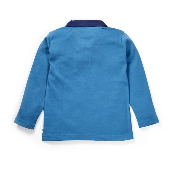 Boys Embroidered 100% Organic Cotton Collar T-shirt with Giraffe applique- Teal - Image 3