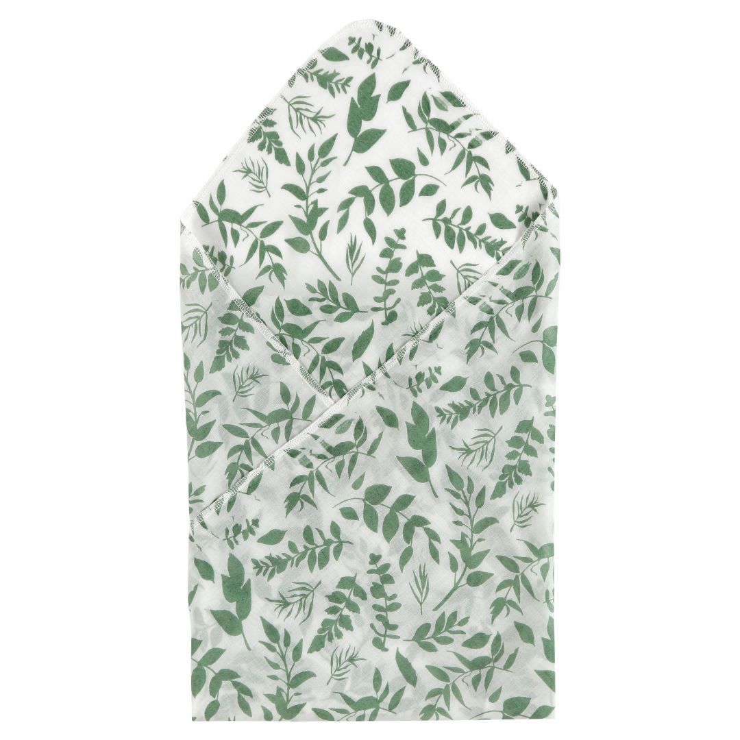 40 Pranava Unisex 100%Organic Cotton Leaf Printed Wrap - White - Image 1