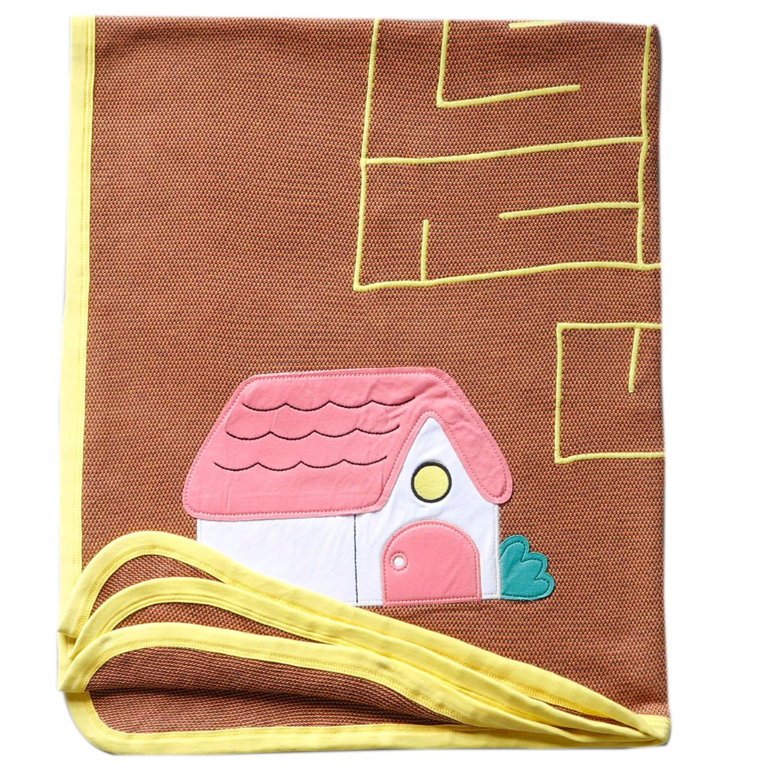 46 Unisex Embroidered 100% Organic Cotton warm Baby Blanket with Puzzle on it-Brown - Image 1