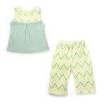 Girls Printed 100%Organic Cotton Festive Summer Sleeveless Top with Palazzo set-Light Green and Yellow