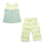 Girls Printed 100%Organic Cotton Festive Summer Sleeveless Top with Palazzo set-Light Green and Yellow