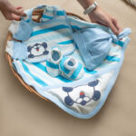 Unisex Printed 100%Organic Cotton Panda Newborn baby Gift Set Pack of 5-White and Blue