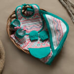 Unisex Printed 100%Organic Cotton Zulu pattern Newborn baby Gift Set Pack of 5-White,Green