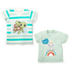 Boys Green T-Shirt Combo Pack of 2 with Elephant & Turtle printed patch