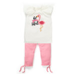 Girls Graphic Printed 100%Organic Cotton long Top With Leggings Set- White