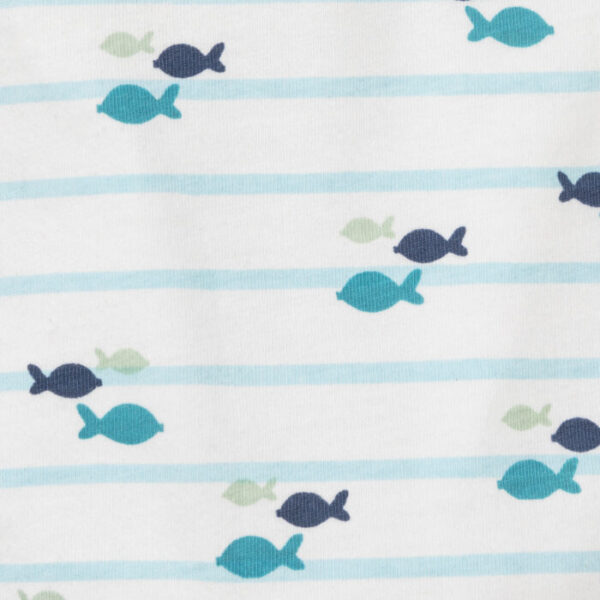 Unisex Stripes and Printed 100% Organic Cotton Bodysuit - Blue and White - Image 4