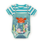 Unisex Printed 100% Organic Cotton Bodysuit- White and Blue - Image 2