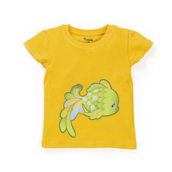 Kids Girls Graphic Printed 100%Organic Cotton Top - Mustard Yellow and Green - Image 2