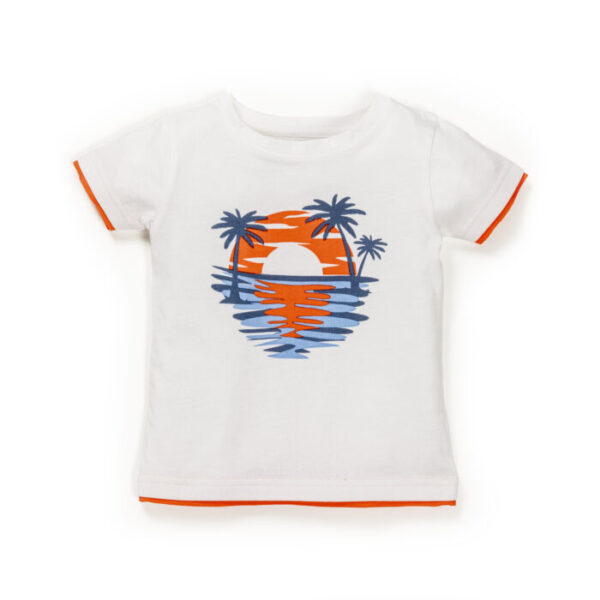 Kids Boys Printed 100%Organic Cotton T- Shirt - White and Blue - Image 2