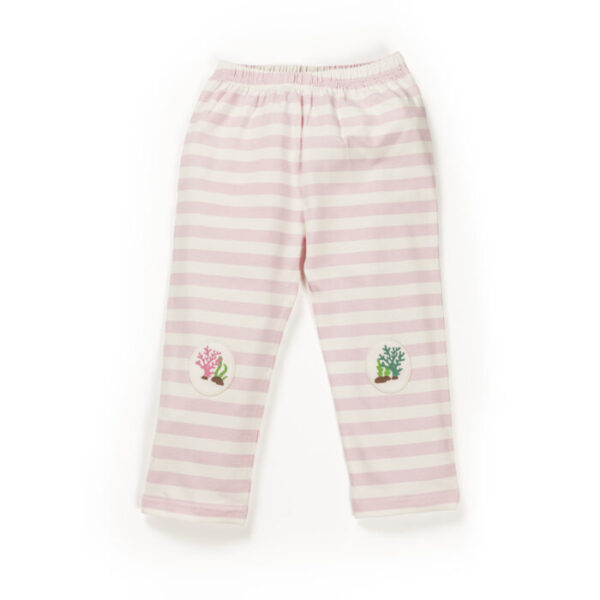 Kids Girls Stripes and Printed 100%Organic Cotton Leggings - Pink and White - Image 2