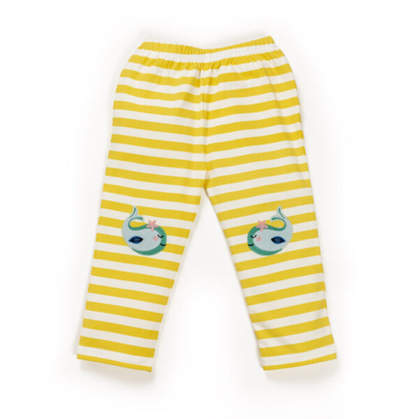 Kids Girls Stripes and Printed 100%Organic Cotton Leggings - White and Yellow - Image 2