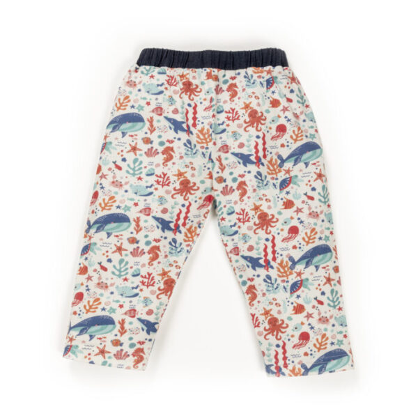 Unisex Baby Printed 100% Organic Cotton Sealife Graphics Pants - White - Image 2
