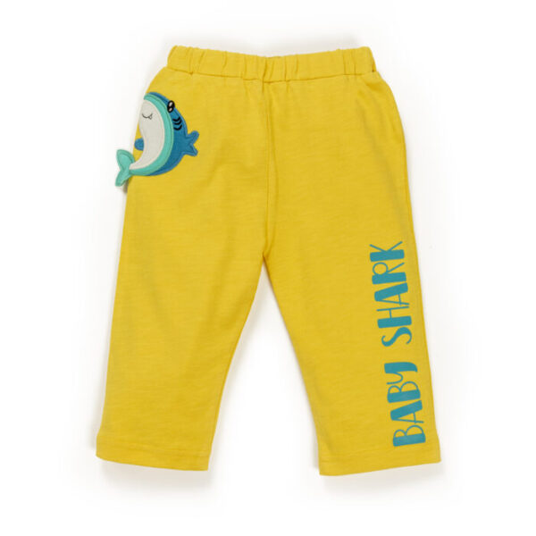 Unisex Baby Printed 100% Organic Cotton Shark Pants - Lemon Yellow - Image 2