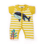 Unisex Baby Stripes and Embroidered Printed 100% Organic Cotton Romper - Yellow and White Stripes - Image 3