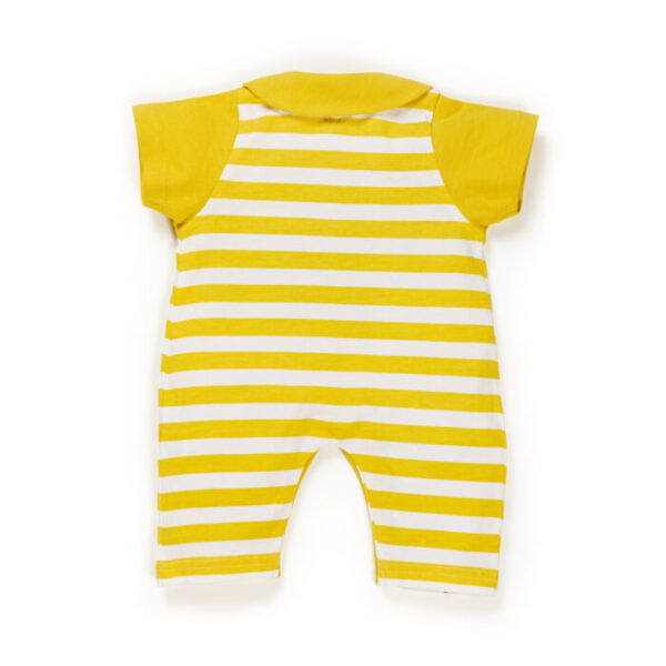 Unisex Baby Stripes and Embroidered Printed 100% Organic Cotton Romper - Yellow and White Stripes - Image 4