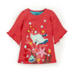 Kids Girls Embroidered Printed 100%Organic Cotton  A-Line dress - Pink - Image 2