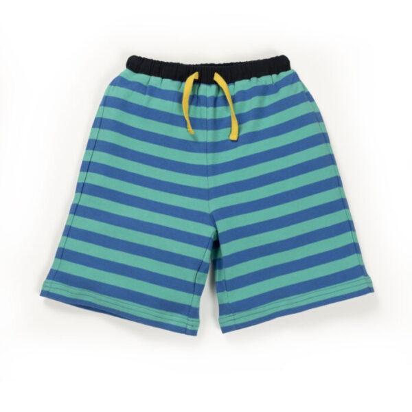 Kids Boys Stripes 100% Organic Cotton Shorts - Cerulean Blue - Image 2
