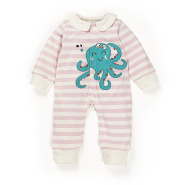 Baby Girls 100% Organic Cotton Sleepsuit - Baby Pink and White - Image 2