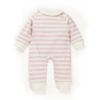 Baby Girls 100% Organic Cotton Sleepsuit - Baby Pink and White - Image 5