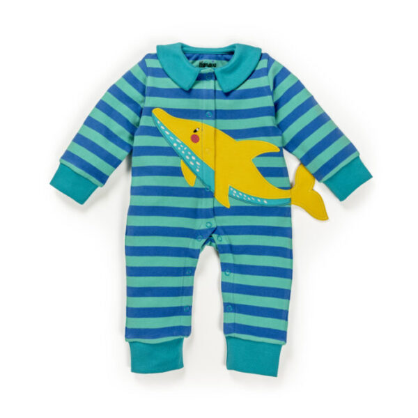 Baby Boys Printed 100% Organic Cotton Sleepsuit - Cerulean Blue and Yellow - Image 2