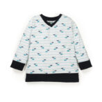 Kids Boystriped and Printed100% Organic Cotton Top and Jeans - Baby Blue and Denim - Image 2