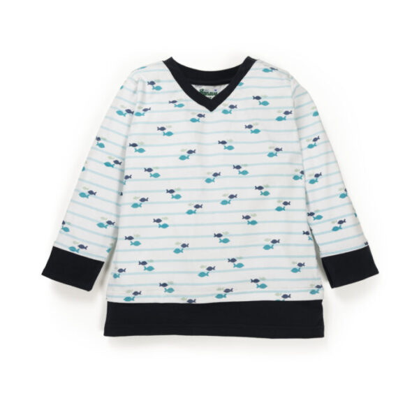 Kids Boystriped and Printed100% Organic Cotton Top and Jeans - Baby Blue and Denim - Image 2