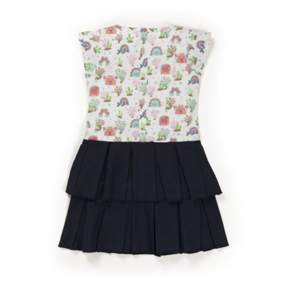Kids Girls Printed 100%Organic Cotton Dress - White and Blue - Image 4
