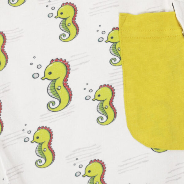 Unisex Baby Printed 100% Organic Cotton Seahorse Graphics Pants -  White - Image 4