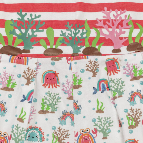 Kids Girls Stripes and Printed 100%Organic Cotton Dungaree - White and Pink - Image 3