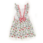 Kids Girls Stripes and Printed 100%Organic Cotton Dungaree - White and Pink - Image 4