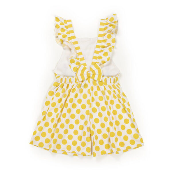 Kids Girls Stripes and Embroidered 100%Organic Cotton Dungaree/Romper - Yellow and White - Image 3