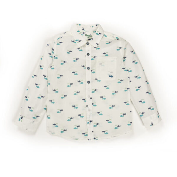 Kids Boys Printed 100%Organic Cotton Shirt - White and Blue - Image 2