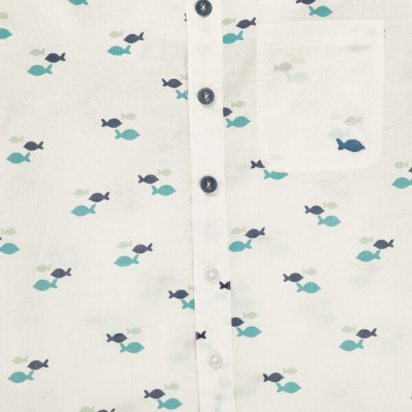 Kids Boys Printed 100%Organic Cotton Shirt - White and Blue - Image 3