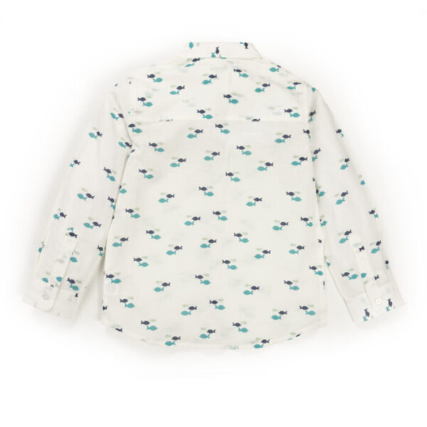 Kids Boys Printed 100%Organic Cotton Shirt - White and Blue - Image 4