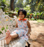 Kids Girls Printed 100%Organic Cotton Dress - White and Red