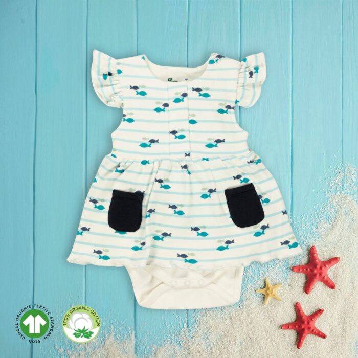 _FIRST CRY FINAL_ Girls 100% Organic Cotton Columbia Bodysuit - Blue and White - Image 1