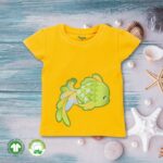 Kids Girls Graphic Printed 100%Organic Cotton Top - Mustard Yellow and Green
