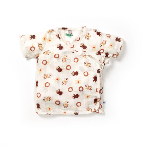 Unisex Baby Damru Printed 100% Organic Cotton Jhabla and Langot Set - White and Brown - Image 2