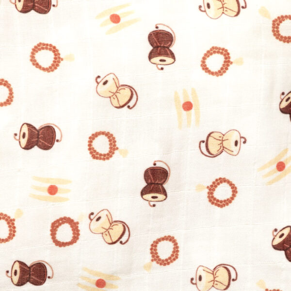 Unisex Baby Damru Printed 100% Organic Cotton Jhabla and Langot Set - White and Brown - Image 4