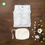 Unisex Baby Geometric Printed 100% Organic Cotton Jhabla and Langot Set - White
