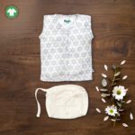 Unisex Baby Geometric Printed 100% Organic Cotton Jhabla and Langot Set - White
