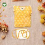Baby Girls Triangle Printed 100% Organic Cotton Jhabla and Langot Set - Yellow and White