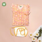 Baby Girls Seashell Printed 100% Organic Cotton Jhabla and Langot Set - Pink and White