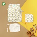 Unisex Baby Shankh Printed 100% Organic Cotton Jhabla Langot and Cap Set - White