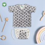 Unisex Baby Lotus Printed 100% Organic Cotton Jhabla and Langot Set - Navy