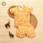 Unisex Baby Seashell Printed 100% Organic Cotton Jhabla and Shorts Set - Orange