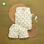 Unisex Baby Shankh Printed 100% Organic Cotton Jhabla and Shorts Set - White