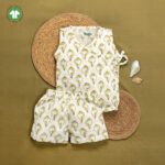 Unisex Baby Shankh Printed 100% Organic Cotton Jhabla and Shorts Set - White