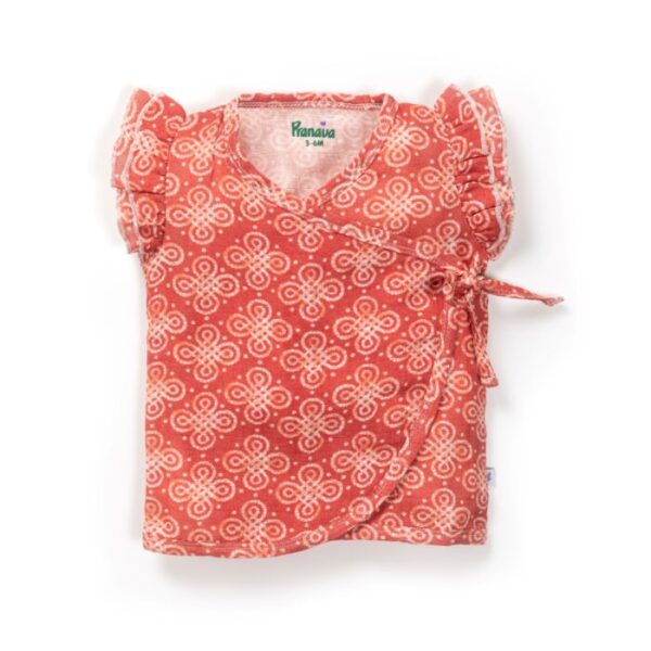 Baby Girls Batik Printed 100% Organic Cotton Jhabla and Shorts Set - Maroon - Image 2